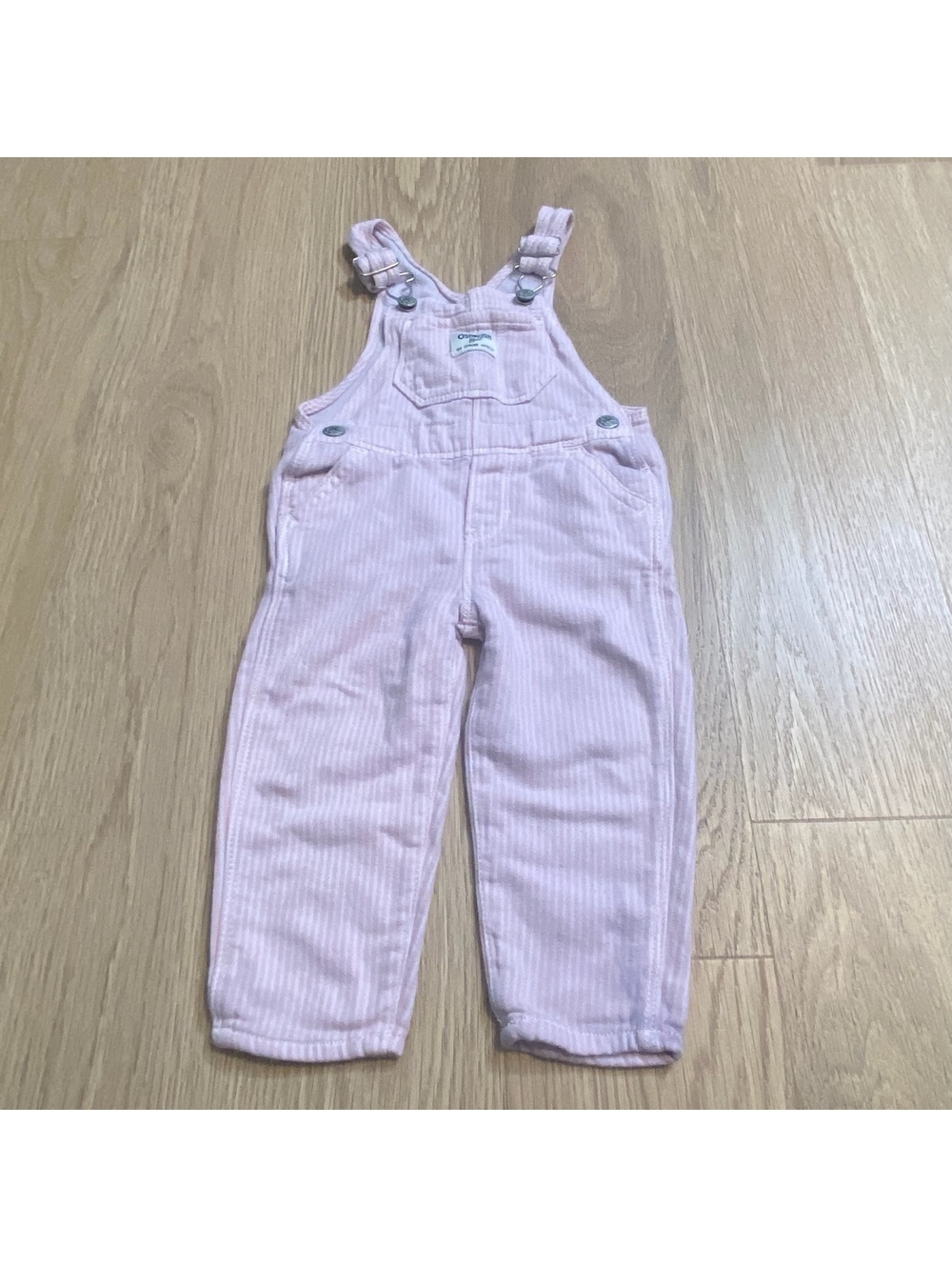 *STAINED* OshKosh B'gosh Pink White Striped Toddler Overalls Size 2T